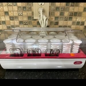 Red and White Hair Roller Set with Lid